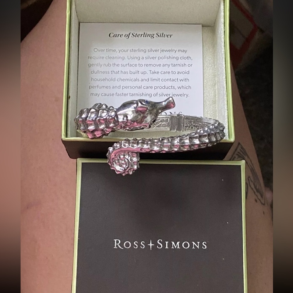 Ross Simons Sterling Silver Seahorse Bypass Bracelet With Sapphire Accents